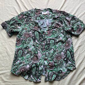 Maeve by Anthropologie | Green Pink Paisley Button-Down Blouse | Size 10